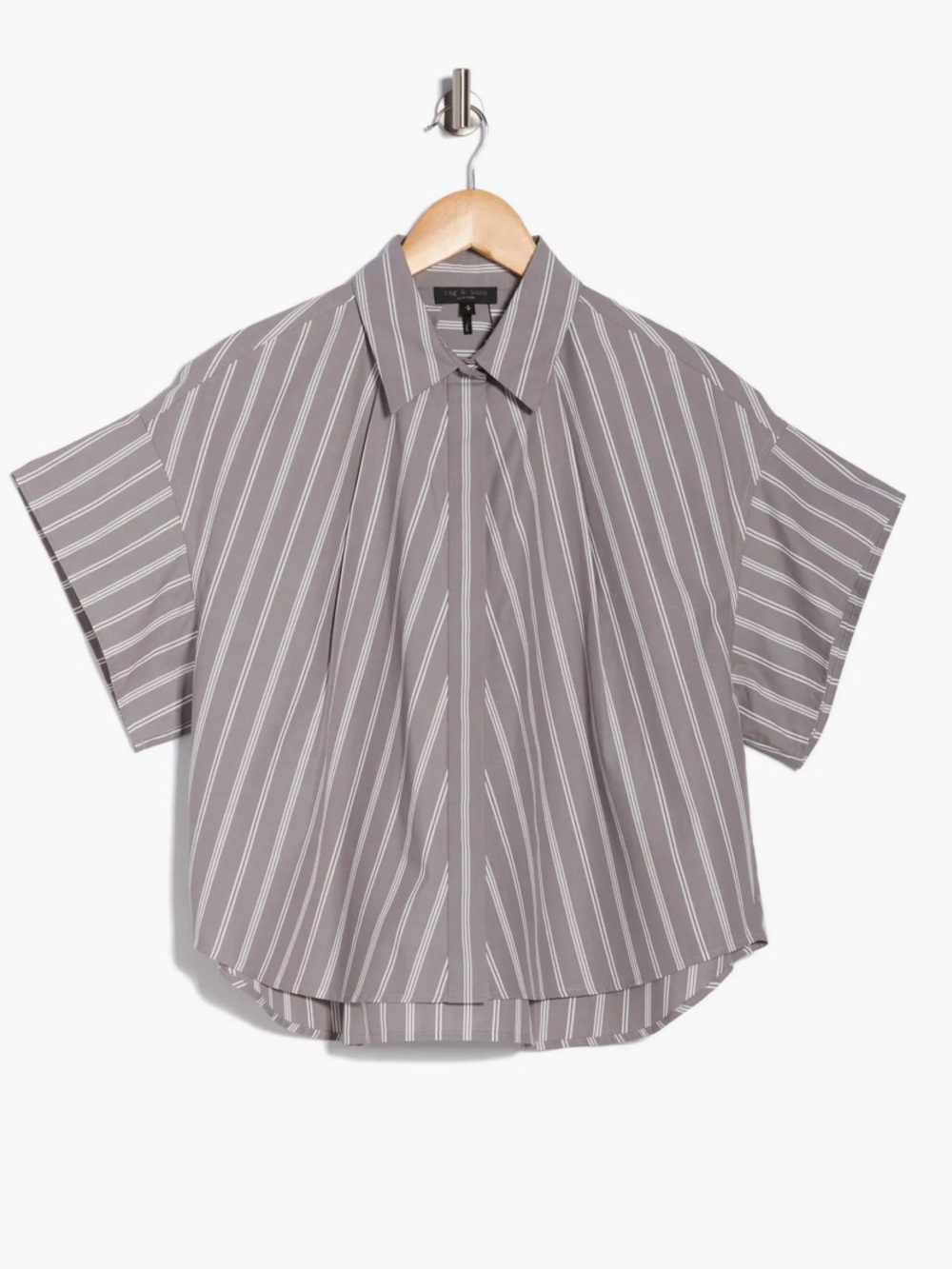 Rag and Bone Maura Striped Poplin Shirt Steel Grey White M New With Tags